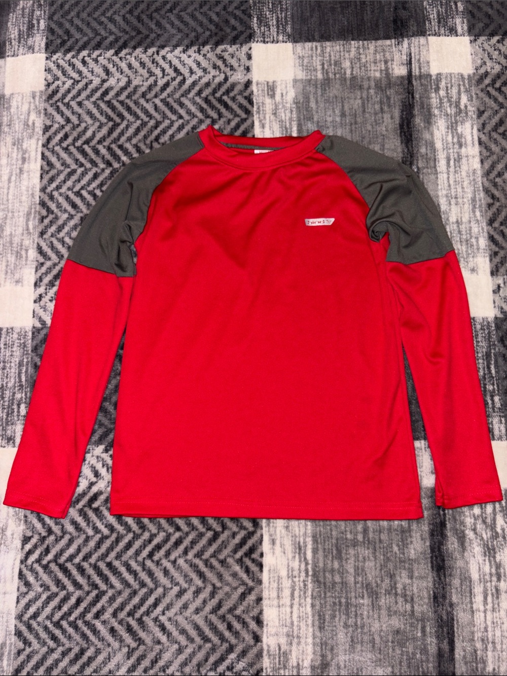 Hind Red Long Sleeve Athletic Tee with Gray Raglan Shoulders